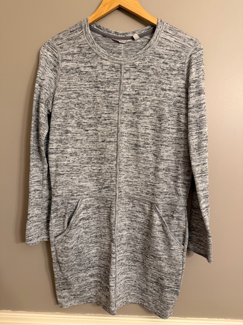 Athleta Gray Space Dye Knit Long Sleeve Mini Dress Pockets S EUC